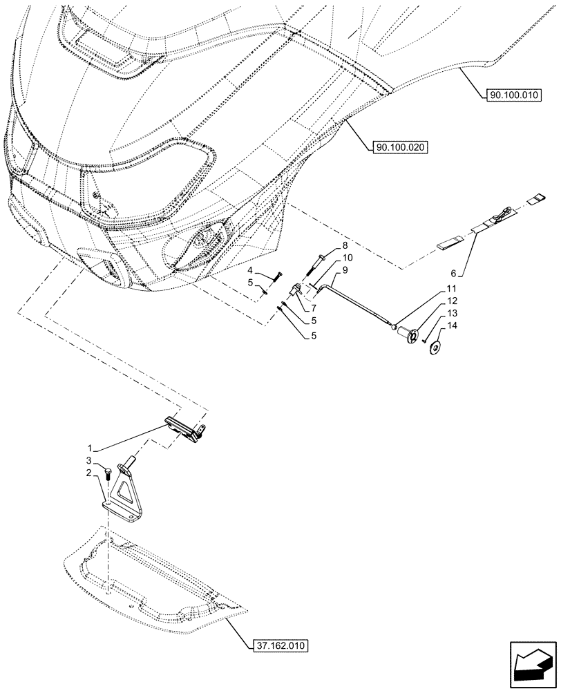 Схема запчастей Case IH OPTUM 270 CVT - (90.102.010) - VAR - 391216, 758207, 758208, 758210 - HOOD, LATCH (90) - PLATFORM, CAB, BODYWORK AND DECALS