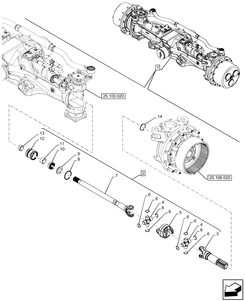 Схема запчастей Case IH OPTUM 270 CVT - (25.108.030) - VAR - 758795 - FRONT AXLE, SHAFT (25) - FRONT AXLE SYSTEM