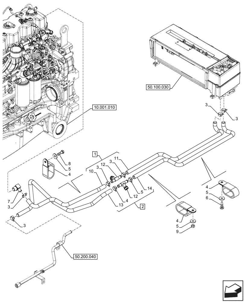 Схема запчастей Case IH OPTUM 270 CVT - (50.100.010) - HEATER, LINE (50) - CAB CLIMATE CONTROL