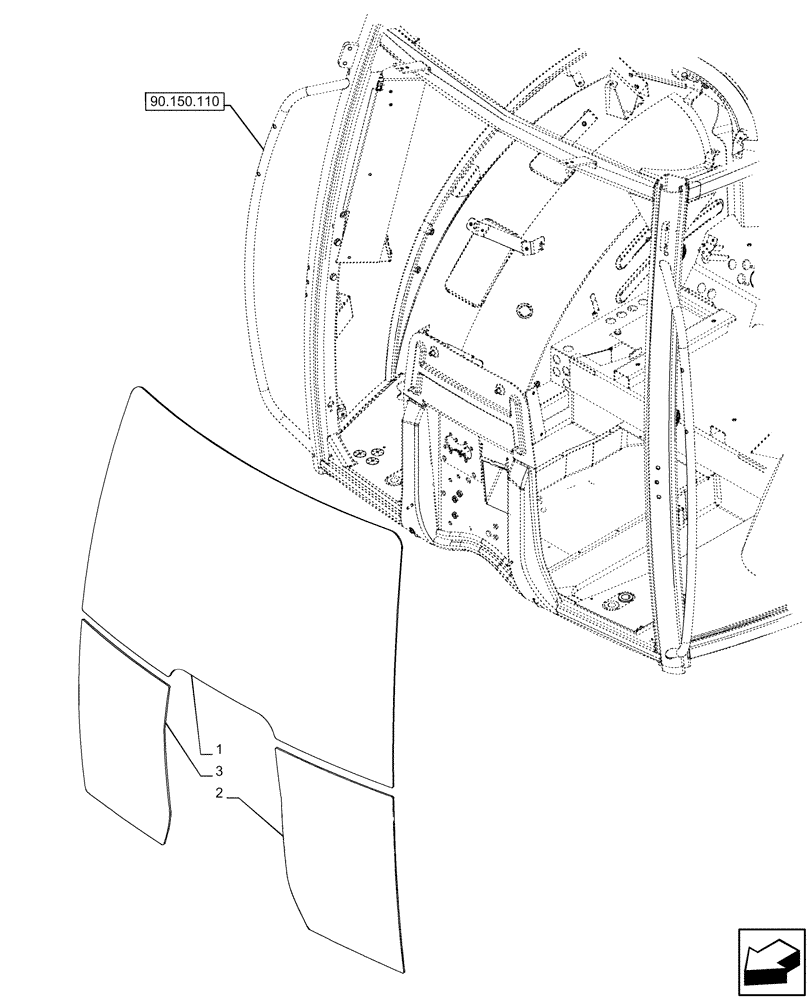 Схема запчастей Case IH OPTUM 270 CVT - (90.156.030) - CAB, WINDSHIELD, HEATED GLASS (90) - PLATFORM, CAB, BODYWORK AND DECALS