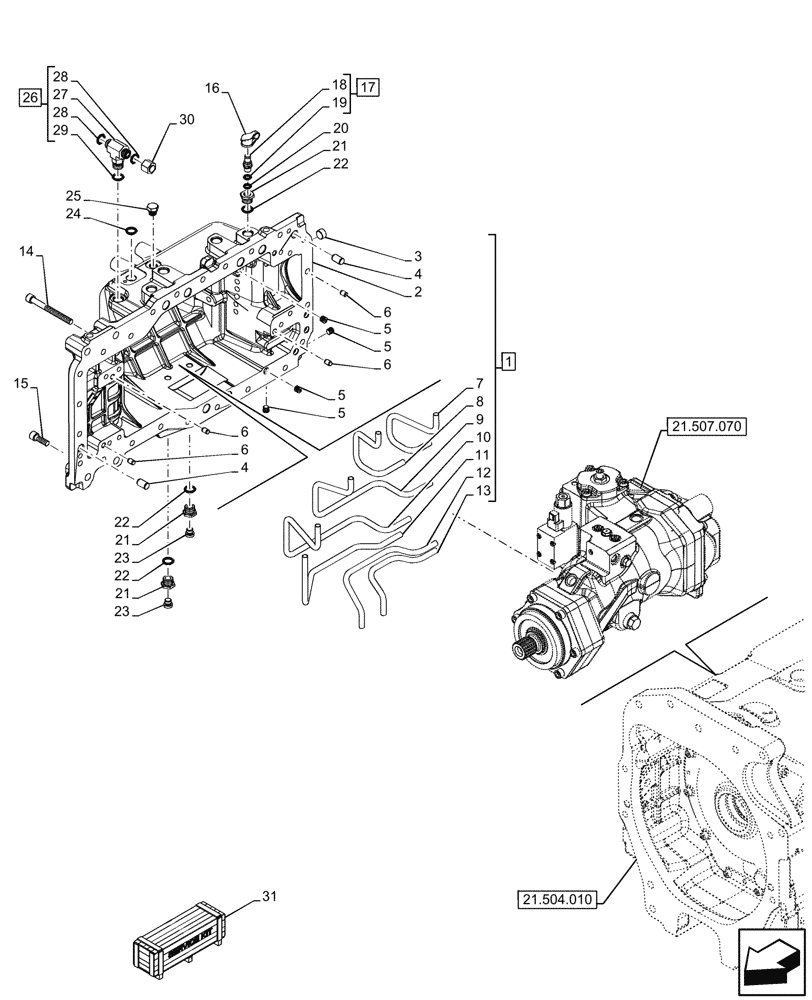 Схема запчастей Case IH OPTUM 300 CVT - (21.507.090) - VAR - 391138, 758022, 758870, 759053 - TRANSMISSION, HYDROSTATIC PUMP, COVER (21) - TRANSMISSION