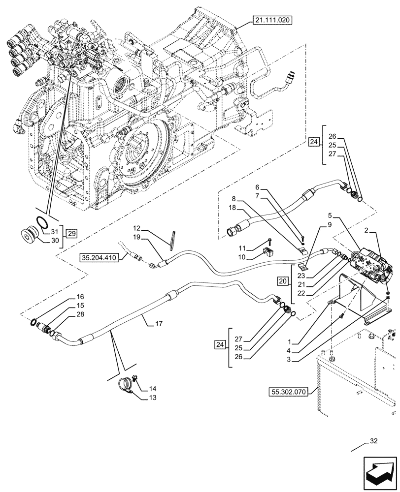 Схема запчастей Case IH FARMALL 120U - (35.204.360) - VAR - 758820 - REAR REMOTE CONTROL VALVES, MECHANICAL, MID MOUNTED VALVES (35) - HYDRAULIC SYSTEMS