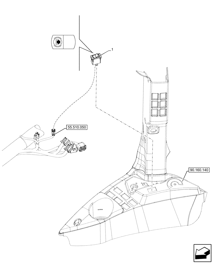 Схема запчастей Case IH OPTUM 300 CVT - (55.522.040) - VAR - 758768, 758769, 758774, 758775, 758776, 759086, 759123, 759304 - FRONT PTO SWITCH (55) - ELECTRICAL SYSTEMS