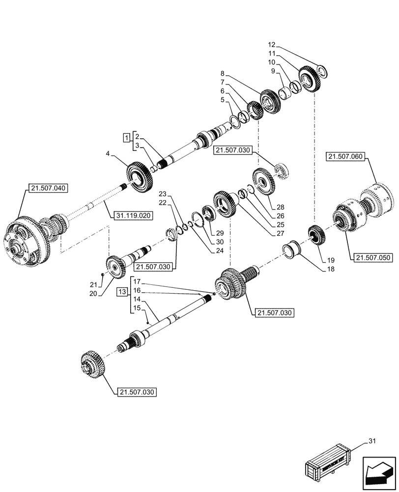 Схема запчастей Case IH OPTUM 270 CVT - (21.507.040) - VAR - 391138, 758022, 758870, 759053 - TRANSMISSION, GEARS & SHAFT (21) - TRANSMISSION