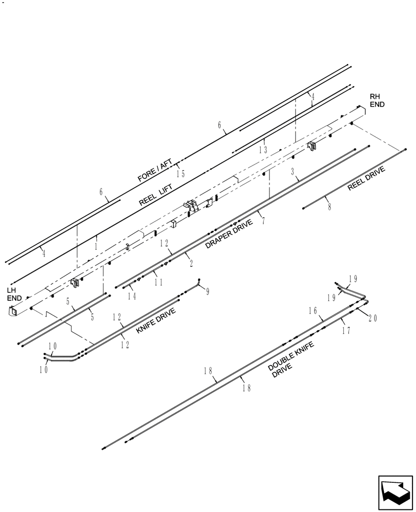 Схема запчастей Case IH DH362 - (20.07.07[11]) - STEEL LINES, SINGLE SWATH, SOLID REEL, 36 FT., FROM PIN Y9ZB00735 (07) - HYDRAULICS