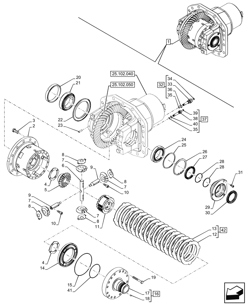 Схема запчастей Case IH OPTUM 300 CVT - (25.102.060) - VAR - 758795, 758796 - FRONT AXLE, DIFFERENTIAL PINION SHAFT & GEARS, DIFFERENTIAL GEAR (25) - FRONT AXLE SYSTEM