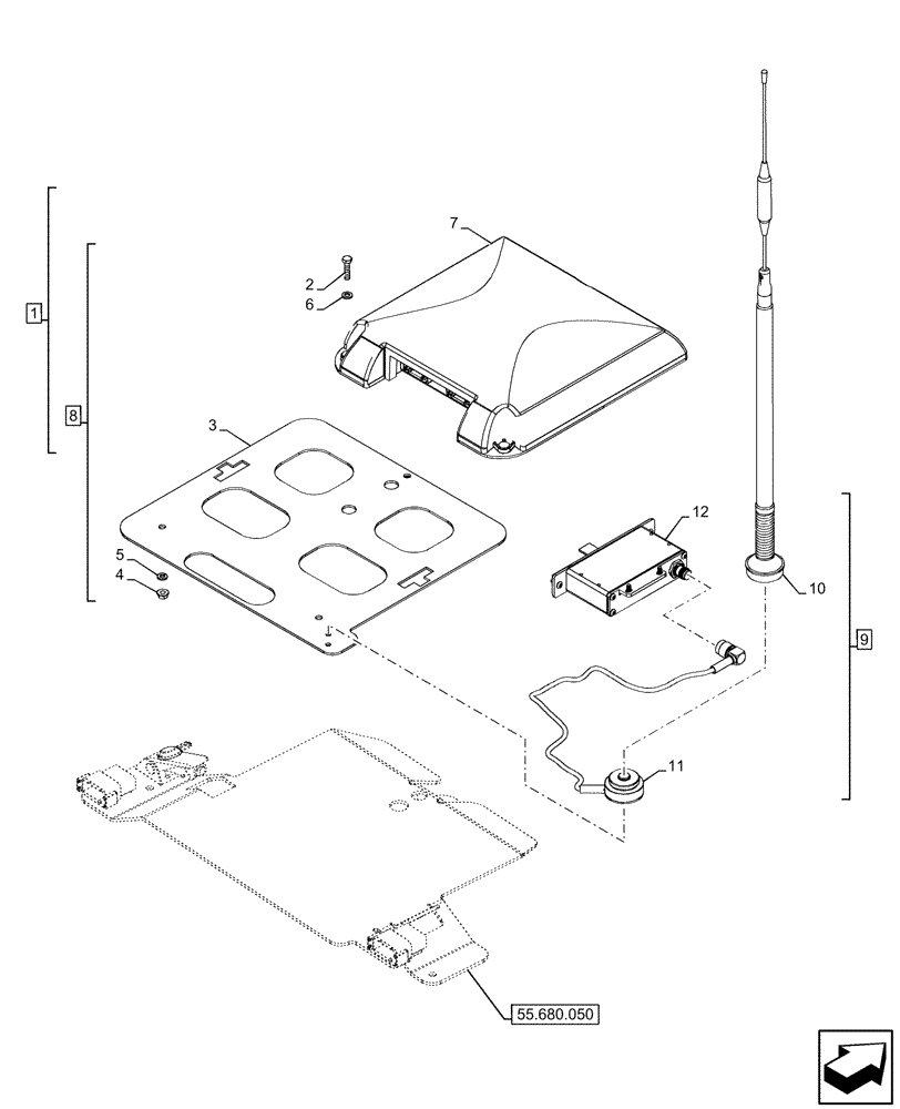 Схема запчастей Case IH OPTUM 270 CVT - (55.911.040) - VAR - 758806 - GPS RECEIVER, FULL AG NAV GPS L3-450-470MHZ (55) - ELECTRICAL SYSTEMS