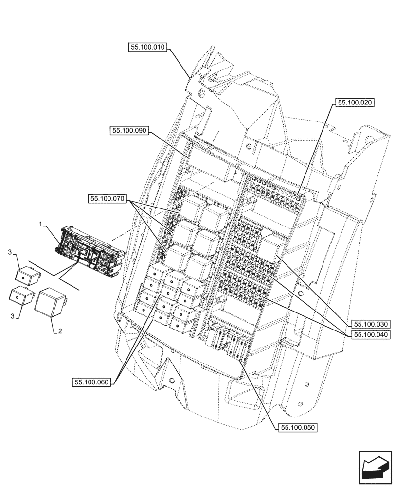 Схема запчастей Case IH OPTUM 270 CVT - (55.100.080) - RELAY, FUSE BOX (55) - ELECTRICAL SYSTEMS