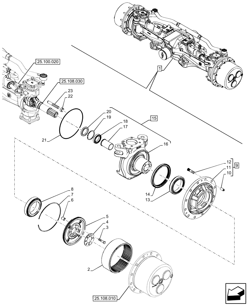 Схема запчастей Case IH OPTUM 270 CVT - (25.108.020) - VAR - 758795 - FRONT AXLE, STEERING KNUCKLE (25) - FRONT AXLE SYSTEM