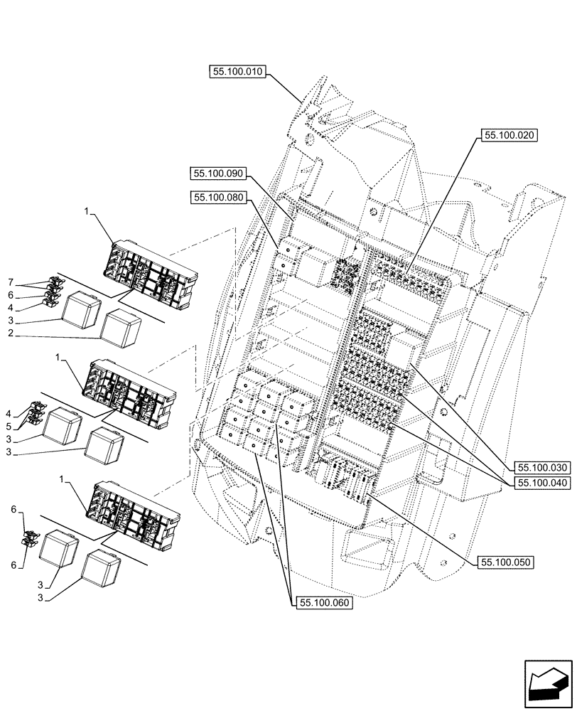 Схема запчастей Case IH OPTUM 270 CVT - (55.100.070) - RELAY, FUSE BOX (55) - ELECTRICAL SYSTEMS