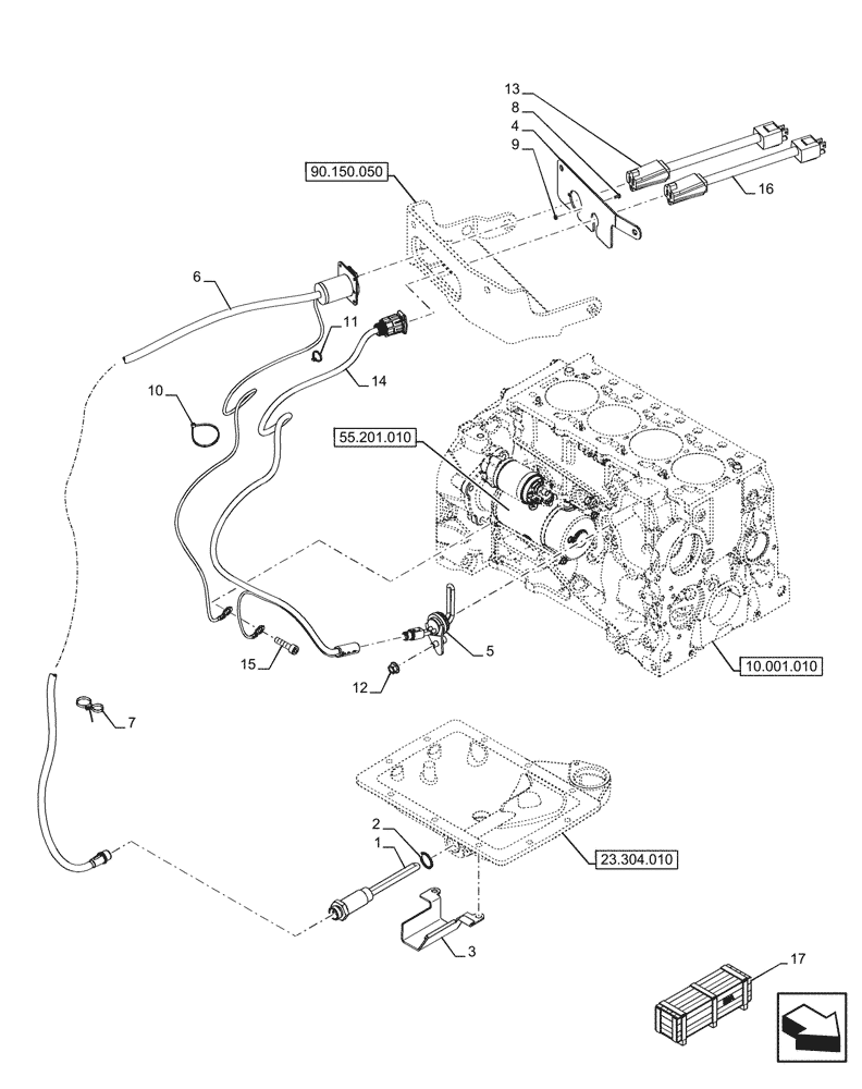 Схема запчастей Case IH FARMALL 110U - (55.202.020) - VAR - 744982 - COLD START SYSTEM, BLOCK HEATER (120V), NA (55) - ELECTRICAL SYSTEMS