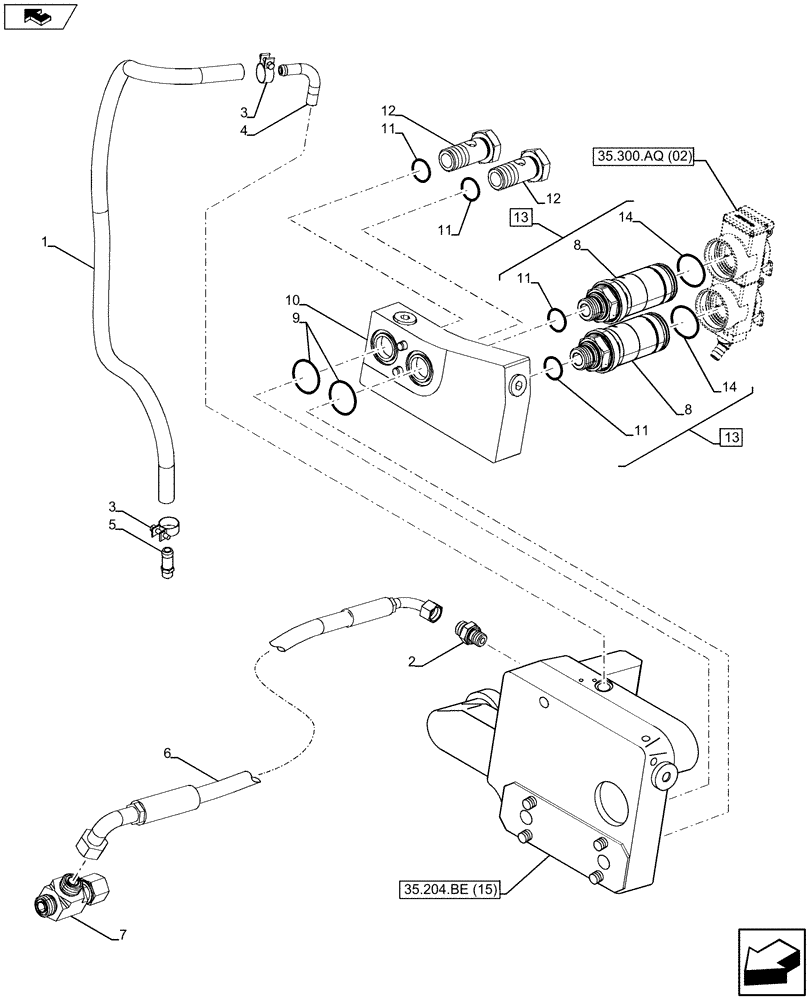 Схема запчастей Case IH FARMALL 105U - (35.204.BE[16]) - VAR - 332844 - REMOTE CONTROL VALVE, W/ DIVERTER, HOSE (35) - HYDRAULIC SYSTEMS