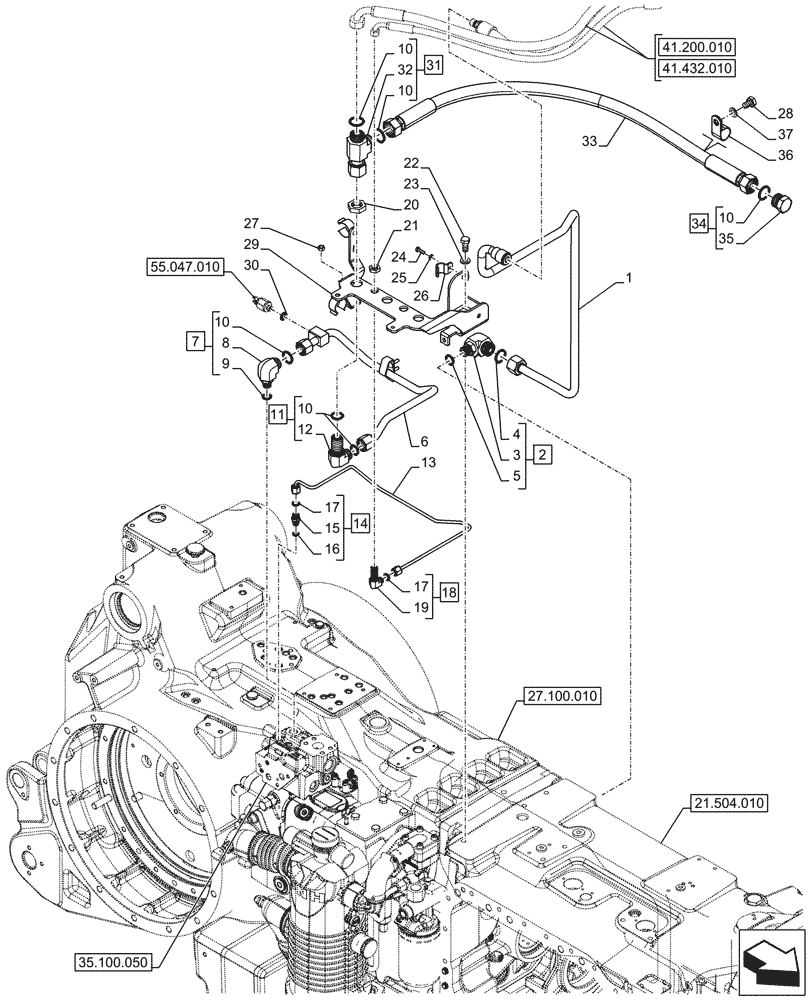 Схема запчастей Case IH OPTUM 270 CVT - (41.432.030) - VAR - 391138, 758022, 758870, 759053 - AUTOGUIDANCE, LINE (41) - STEERING