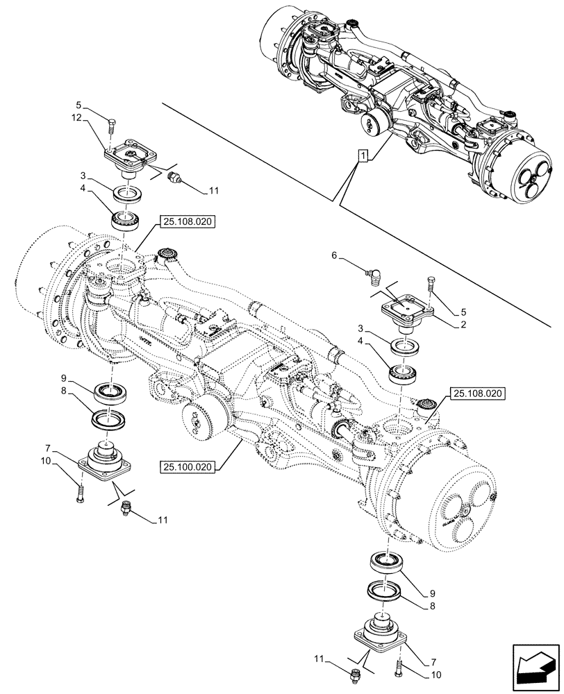 Схема запчастей Case IH OPTUM 270 CVT - (25.108.040) - VAR - 758795 - FRONT AXLE, STEERING KNUCKLE, ATTACHMENT PIN (25) - FRONT AXLE SYSTEM