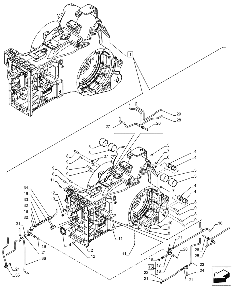 Схема запчастей Case IH OPTUM 300 CVT - (27.100.020) - VAR - 391138, 758022, 758870, 759053 - REAR, TRANSMISSION HOUSING, COMPONENTS (27) - REAR AXLE SYSTEM