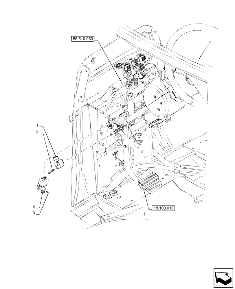 Схема запчастей Case IH OPTUM 300 CVT - (55.610.010) - CLUTCH, PEDAL, SWITCH (55) - ELECTRICAL SYSTEMS