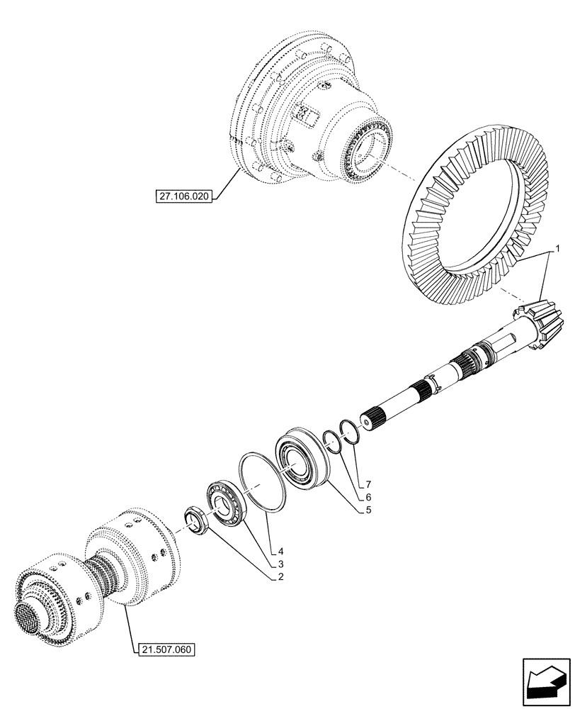 Схема запчастей Case IH OPTUM 270 CVT - (27.106.010) - VAR - 391138, 758022, 758870, 759053 - REAR AXLE, BEVEL PINION (27) - REAR AXLE SYSTEM