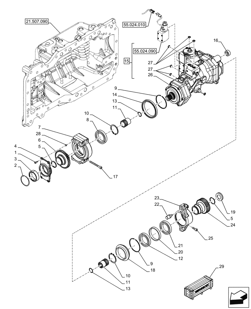 Схема запчастей Case IH OPTUM 270 CVT - (21.507.070) - VAR - 391138, 758022, 758870, 759053 - TRANSMISSION, HYDROSTATIC PUMP (21) - TRANSMISSION