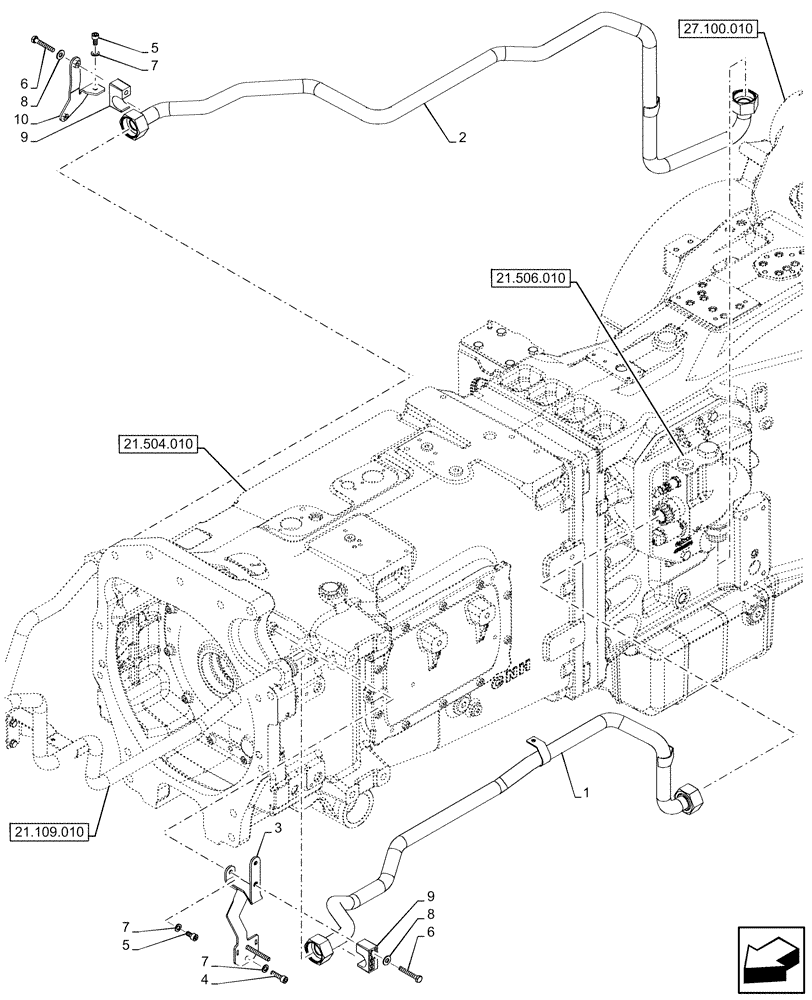 Схема запчастей Case IH OPTUM 270 CVT - (21.109.020) - VAR - 391138, 758022, 758870, 759053 - TRANSMISSION, COOLING SYSTEM LINE (21) - TRANSMISSION