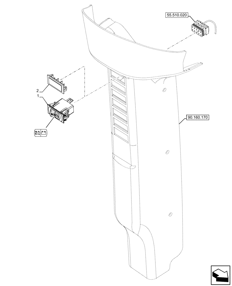 Схема запчастей Case IH FARMALL 120U - (55.302.040) - VAR - 334774, 391741 - BATTERY ISOLATOR, SWITCH (55) - ELECTRICAL SYSTEMS