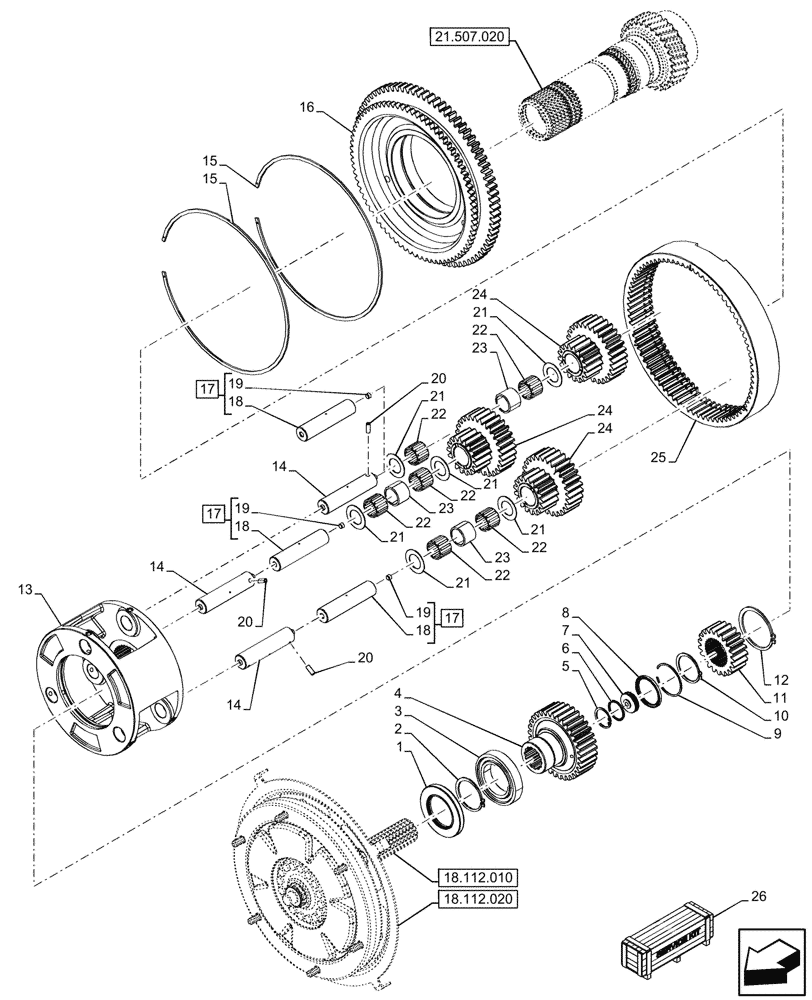 Схема запчастей Case IH OPTUM 300 CVT - (21.507.010) - VAR - 391138, 758022, 758870, 759053 - TRANSMISSION, PLANETARY GEAR (21) - TRANSMISSION