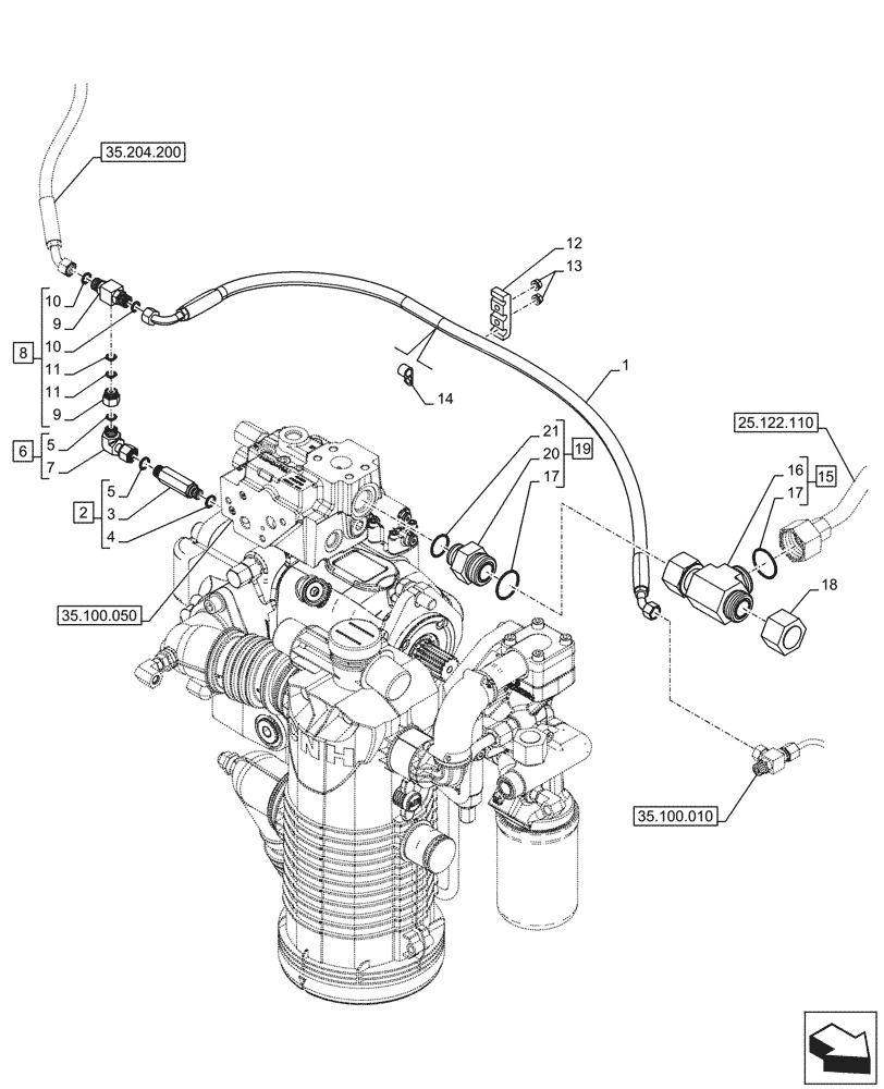 Схема запчастей Case IH OPTUM 270 CVT - (35.100.040[01A]) - VAR - 391138, 758022, 758870, 759053 - PRIORITY VALVE, LINE - BEGIN YR 01-OCT-2016 (35) - HYDRAULIC SYSTEMS