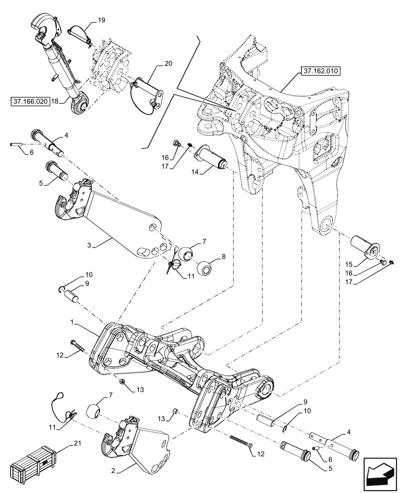 Схема запчастей Case IH OPTUM 300 CVT - (37.166.010) - VAR - 758768, 758769, 758770, 758771, 758772, 758773, 759086, 759304, 759305, 759306, 759307, 759308 - FRONT, 3 POINT HITCH, LIFT ARM (37) - HITCHES, DRAWBARS & IMPLEMENT COUPLINGS