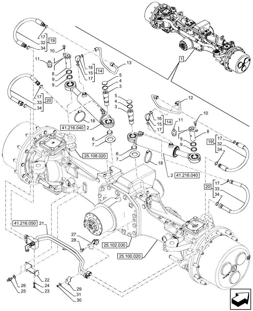 Схема запчастей Case IH OPTUM 270 CVT - (41.216.030) - VAR - 758795 - FRONT AXLE, STEERING CYLINDER HYD. LINE (41) - STEERING