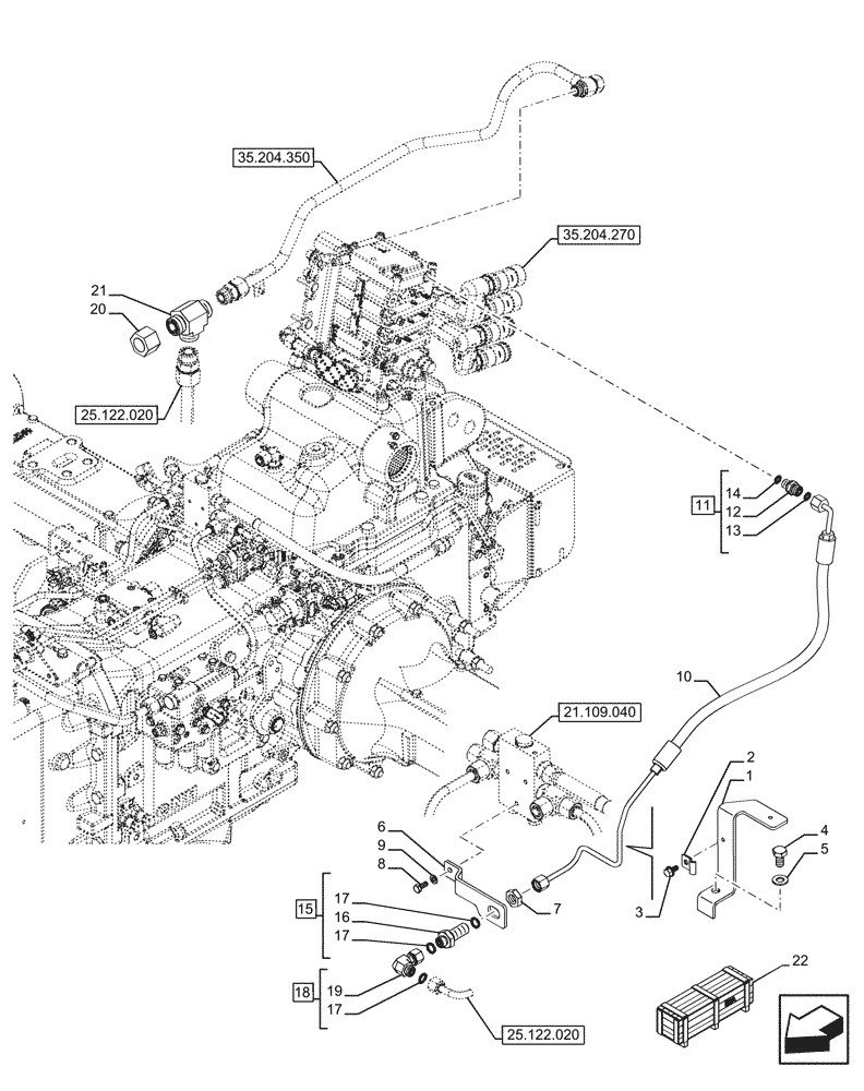 Схема запчастей Case IH FARMALL 120U - (35.204.400) - VAR - 758303, 758820, 758821 - ELECTRONIC MID MOUNTED VALVES, PIPE (35) - HYDRAULIC SYSTEMS