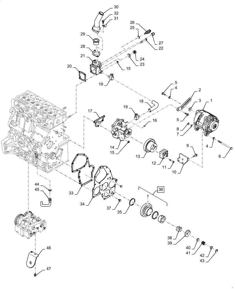 Схема запчастей Case IH FARMALL 50C - (10.400.BB[02]) - COOLING SYSTEM LINE, WATER PUMP & RELATED PARTS, FARMALL 40C, 50C (10) - ENGINE