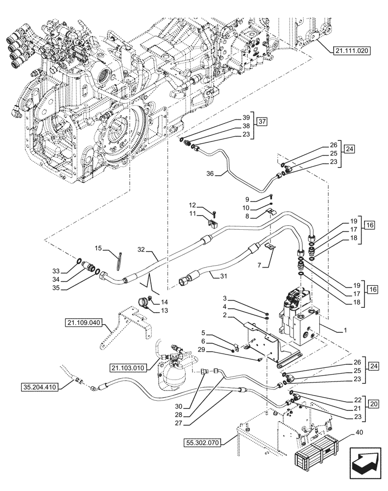 Схема запчастей Case IH FARMALL 110U - (35.204.370) - VAR - 758821 - REAR REMOTE CONTROL VALVES, ELECTRONIC MID MOUNTED VALVES (35) - HYDRAULIC SYSTEMS