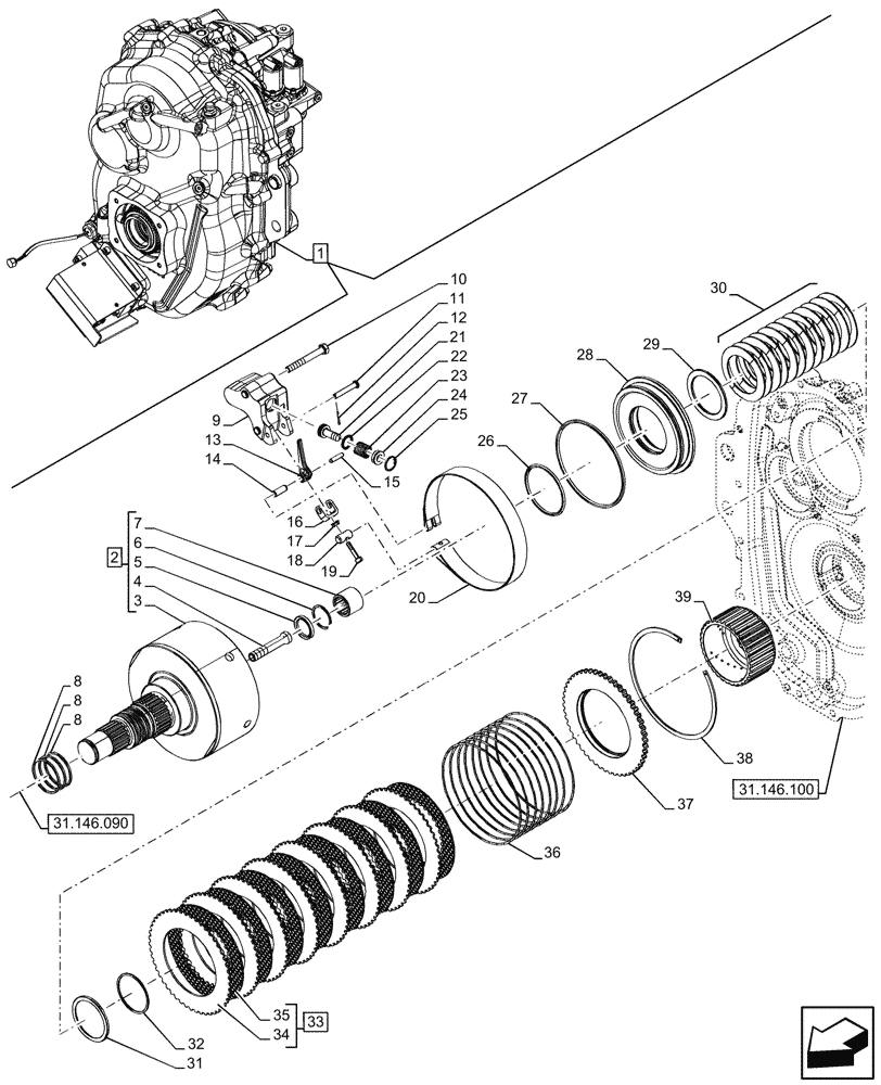 Схема запчастей Case IH OPTUM 270 CVT - (31.146.110) - VAR - 758770, 758771, 759305, 759306 - FRONT PTO, COMPONENTS (31) - IMPLEMENT POWER TAKE OFF