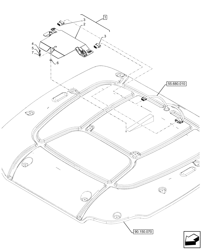 Схема запчастей Case IH OPTUM 300 CVT - (55.680.050) - VAR - 758802, 758803, 758804, 758805, 758806, 758807, 758871 - AUTOGUIDANCE, CONNECTOR, ROOF (55) - ELECTRICAL SYSTEMS