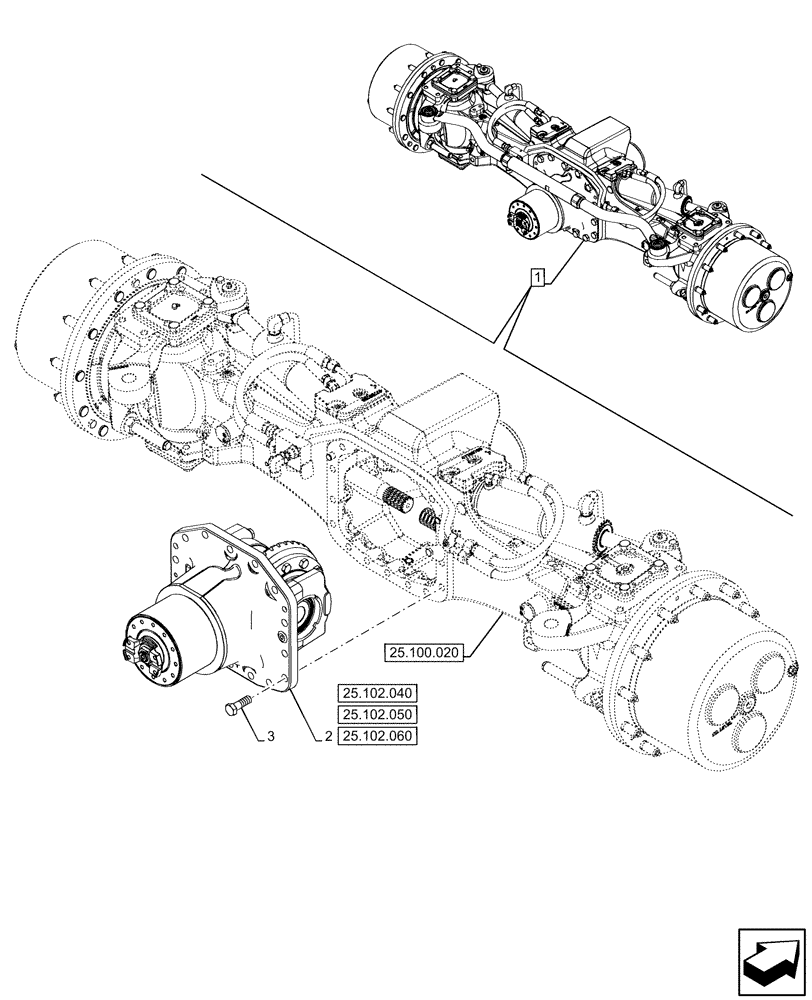 Схема запчастей Case IH OPTUM 270 CVT - (25.102.030) - VAR - 758795 - FRONT AXLE, DIFFERENTIAL PINION SHAFT & GEARS (25) - FRONT AXLE SYSTEM