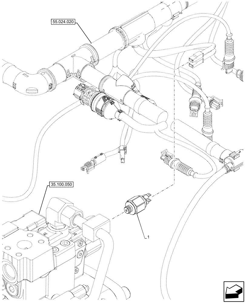 Схема запчастей Case IH OPTUM 300 CVT - (55.047.010) - VAR - 391138, 758022, 758870, 759053 - AUTOGUIDANCE, STEERING, PRESSURE SWITCH (55) - ELECTRICAL SYSTEMS