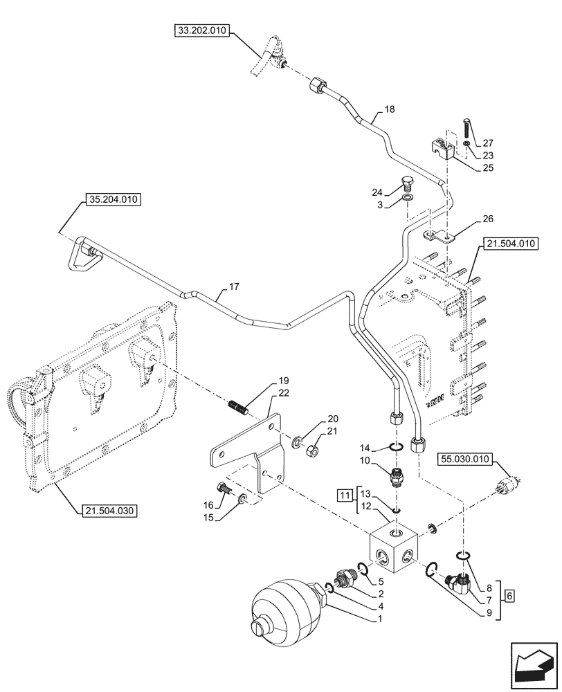 Схема запчастей Case IH OPTUM 270 CVT - (33.202.040) - VAR - 758801, 758802, 758803, 758804, 758805, 758806, 758807 - BRAKE, ACCUMULATOR (33) - BRAKES & CONTROLS