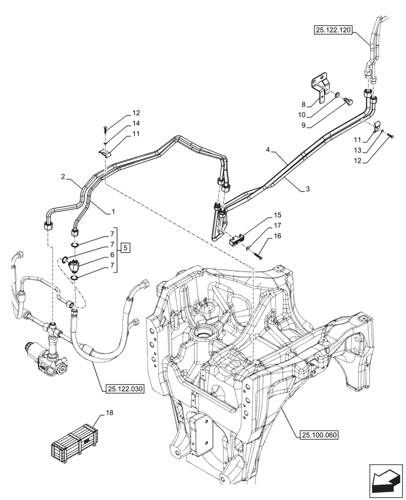 Схема запчастей Case IH OPTUM 270 CVT - (25.122.040) - VAR - 758768, 758769, 758774, 758775, 758776, 759086, 759123, 759304 - FRONT AXLE, SUSPENSION, LINES, W/O FRONT PTO (25) - FRONT AXLE SYSTEM