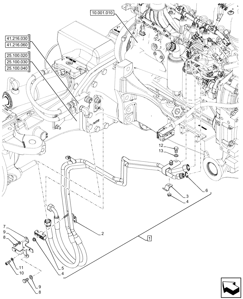 Схема запчастей Case IH OPTUM 300 CVT - (25.102.090) - VAR - 758795, 758796 - FRONT AXLE, DIFFERENTIAL LOCK, LINE (25) - FRONT AXLE SYSTEM