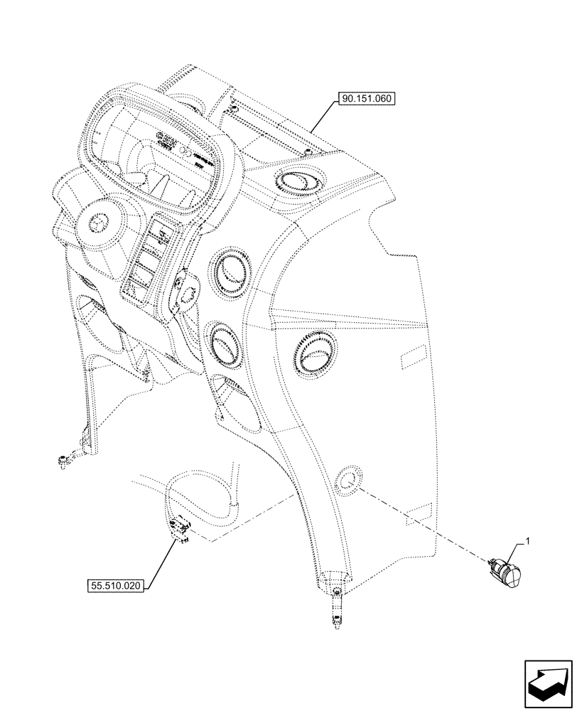 Схема запчастей Case IH FARMALL 120U - (55.512.060) - VAR - 336755 - CIGARETTE LIGHTER, ADDITIONAL, SOCKET (55) - ELECTRICAL SYSTEMS