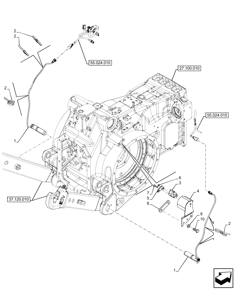 Схема запчастей Case IH OPTUM 270 CVT - (55.130.010) - VAR - 758760, 758761, 758762, 758763, 758764, 758765, 758766, 758767 - REAR, 3 POINT HITCH, SENSOR (55) - ELECTRICAL SYSTEMS