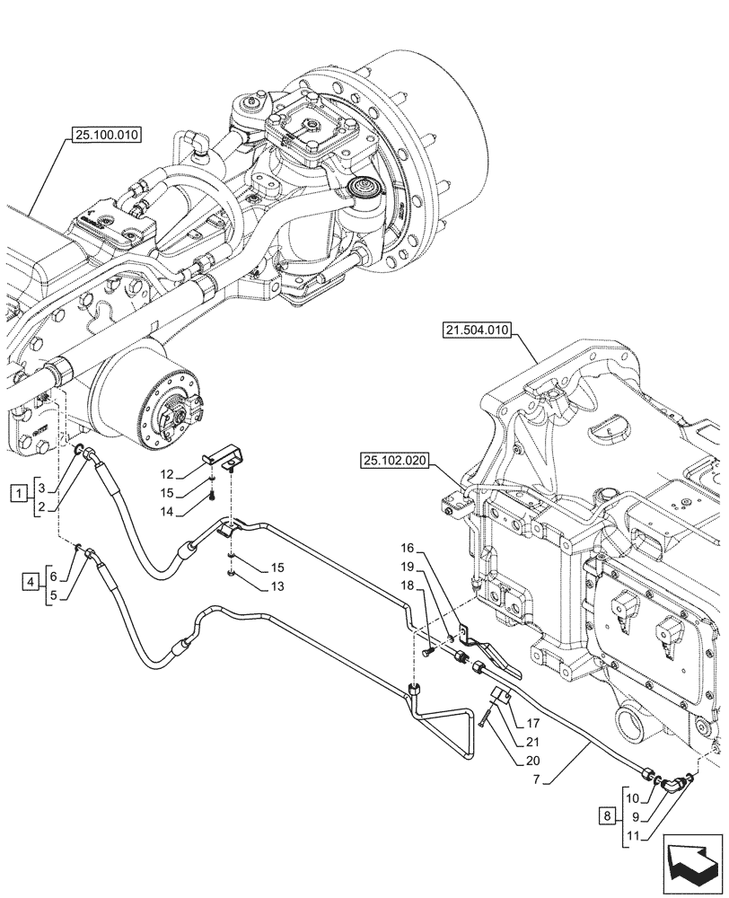 Схема запчастей Case IH OPTUM 270 CVT - (25.102.010) - VAR - 391138, 758022, 758870, 759053 - FRONT, DIFFERENTIAL LOCK, LINE (25) - FRONT AXLE SYSTEM