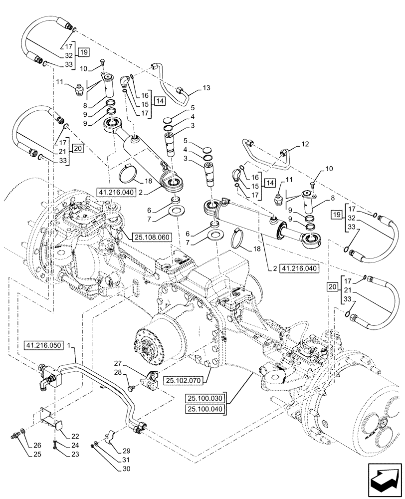 Схема запчастей Case IH OPTUM 270 CVT - (41.216.060) - VAR - 758796 - FRONT AXLE, W/ FRONT BRAKES, STEERING CYLINDER HYD. LINE (41) - STEERING