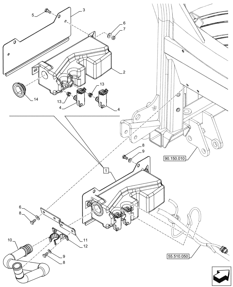 Схема запчастей Case IH OPTUM 300 CVT - (55.518.030) - WINDSHIELD WIPER, FRONT, ARM, MOTOR (55) - ELECTRICAL SYSTEMS