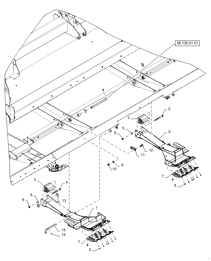 Схема запчастей Case IH 3162 - (58.130.01[05]) - ARM, ASSY, CENTER RH/LH, BSN - YEH050000 (58) - ATTACHMENTS/HEADERS