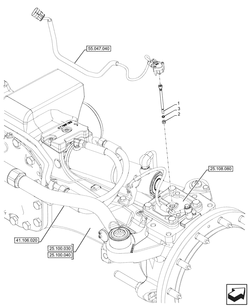 Схема запчастей Case IH OPTUM 300 CVT - (55.047.030) - VAR - 758796 - FRONT AXLE, W/ FRONT BRAKES, STEERING, SENSOR (55) - ELECTRICAL SYSTEMS