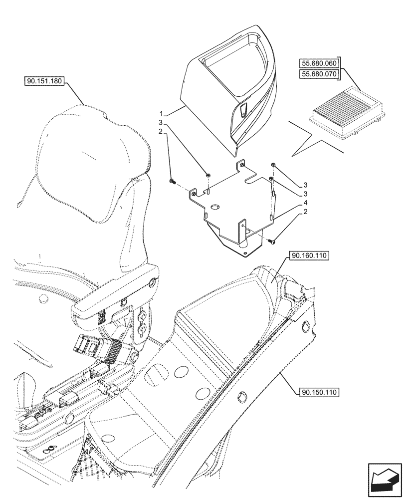 Схема запчастей Case IH OPTUM 300 CVT - (90.160.060) - VAR - 758802, 758803, 758804, 758805, 758806, 758807, 758871 - TRAY, COVER, LH, AUTOGUIDANCE SYSTEM (90) - PLATFORM, CAB, BODYWORK AND DECALS