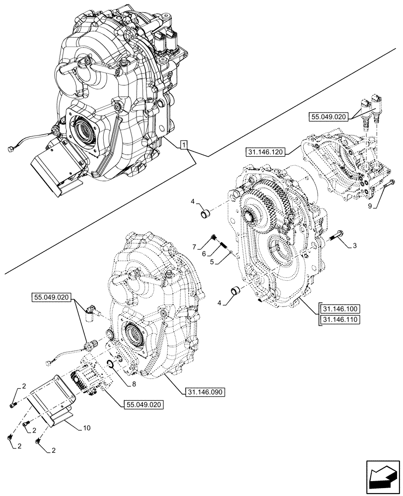 Схема запчастей Case IH OPTUM 270 CVT - (31.146.080) - VAR - 758770, 758771, 759305, 759306 - FRONT PTO, COMPONENTS (31) - IMPLEMENT POWER TAKE OFF