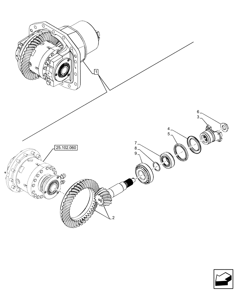 Схема запчастей Case IH OPTUM 270 CVT - (25.102.050) - VAR - 758795, 758796 - FRONT AXLE, DIFFERENTIAL PINION SHAFT & GEARS, BEVEL GEAR (25) - FRONT AXLE SYSTEM