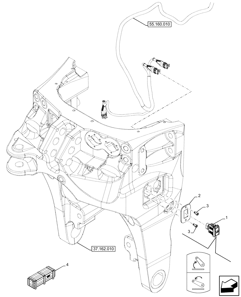 Схема запчастей Case IH OPTUM 270 CVT - (55.160.020) - VAR - 758768, 758769, 758770, 758771, 758772, 758773, 759086, 759304, 759305, 759306, 759307, 759308 - FRONT, 3 POINT HITCH, EXTERNAL, SWITCH (55) - ELECTRICAL SYSTEMS