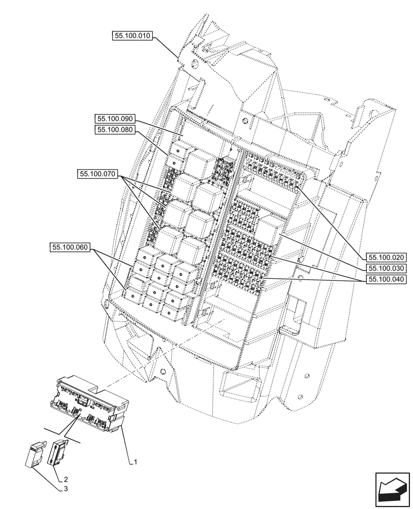 Схема запчастей Case IH OPTUM 300 CVT - (55.100.050) - RELAY, FUSE BOX (55) - ELECTRICAL SYSTEMS
